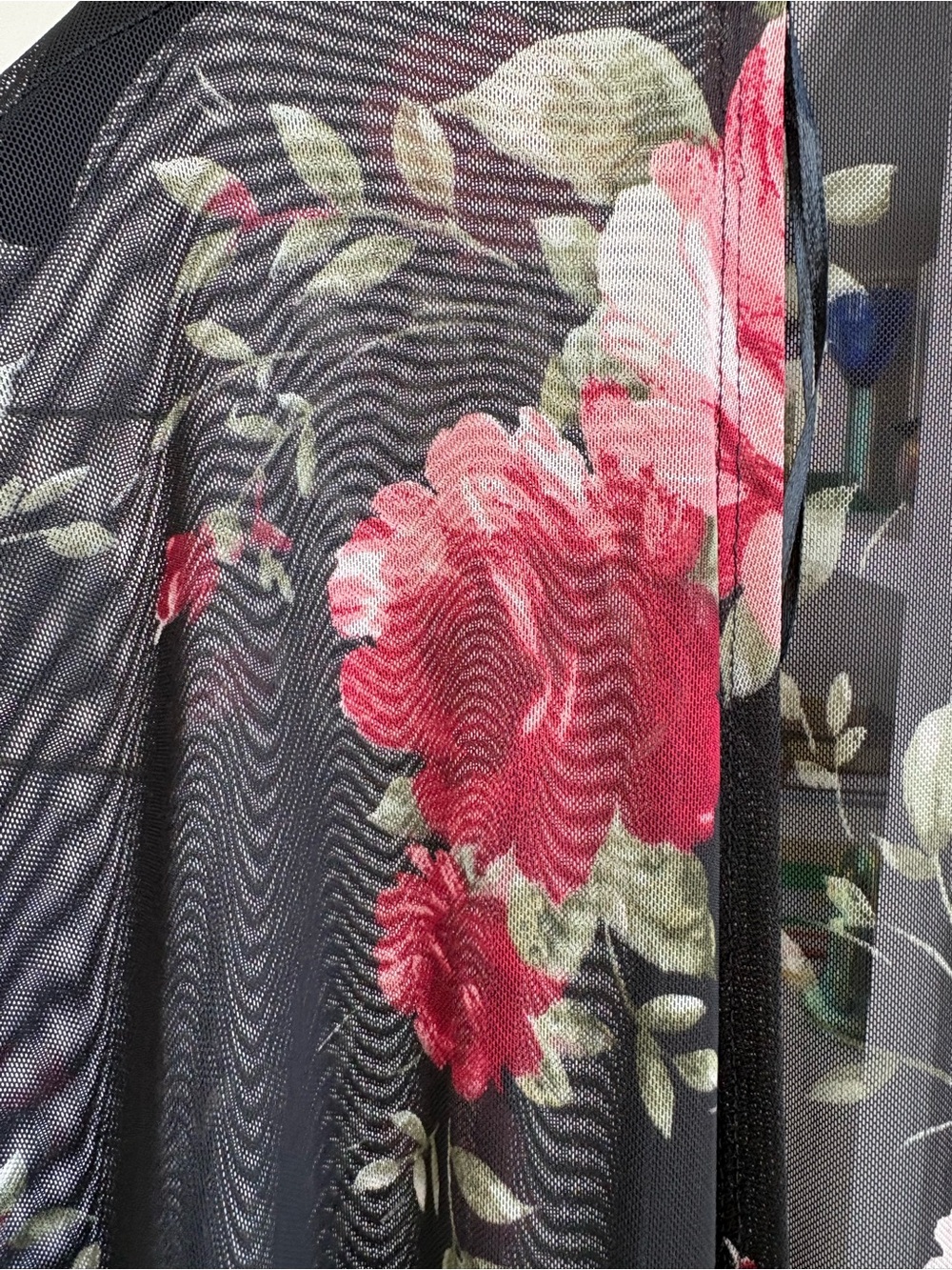 Paperoc Floral Mesh Kimono Cardigan Black Lace Size M NWT - Picture 5 of 10